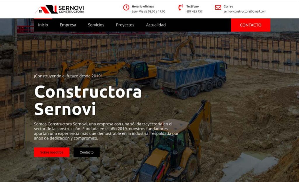 Captura de pantalla de la nueva web de Constructora Sernovi